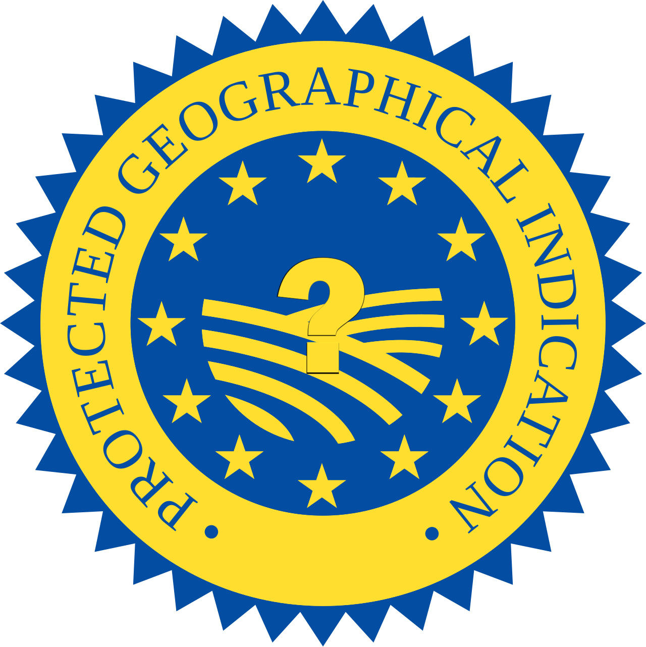 The EU PGI logo with a question mark in the middle.